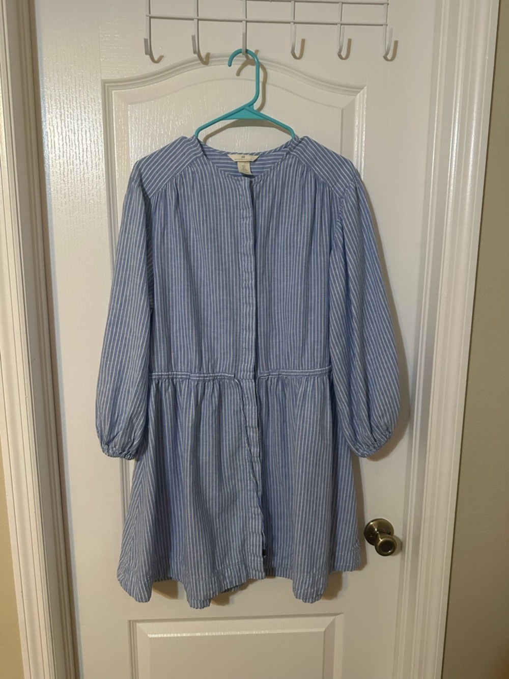 H&M Light Blue & White Striped Mini Shirt Dress